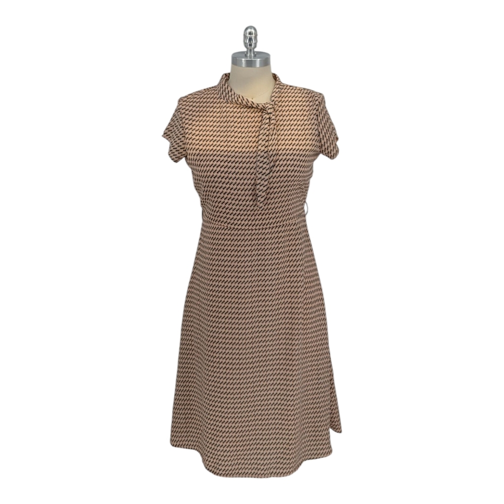 00355 Elle Studio Geometric Print Dress Tan Black size Medium preppy retro